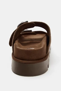 BUCKLED SUEDE PLATFORM SANDALS