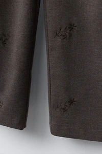 SOFT WIDE LEG PANTS WITH EMBROIDERED FLOWERS