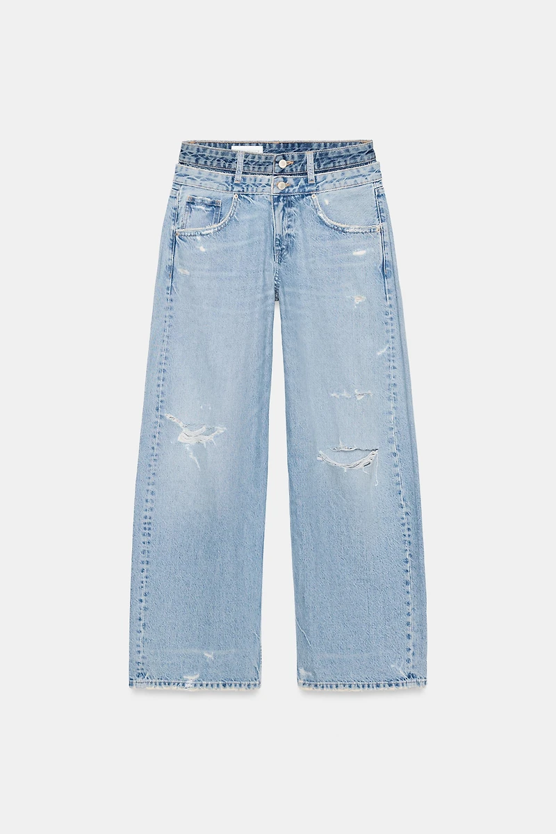 TRF DOUBLE WAIST MID-RISE STRAIGHT JEANS