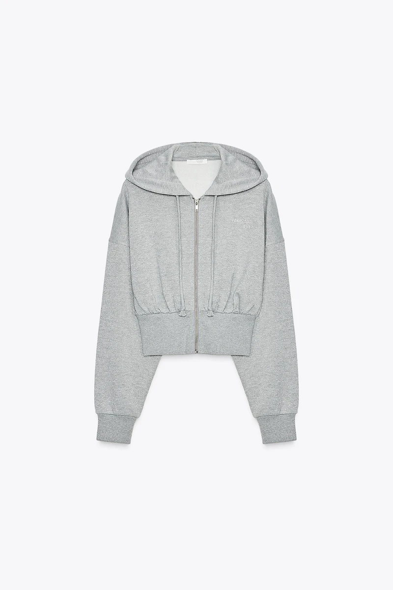 METALLIC THREAD CROP SWEATSHIRT