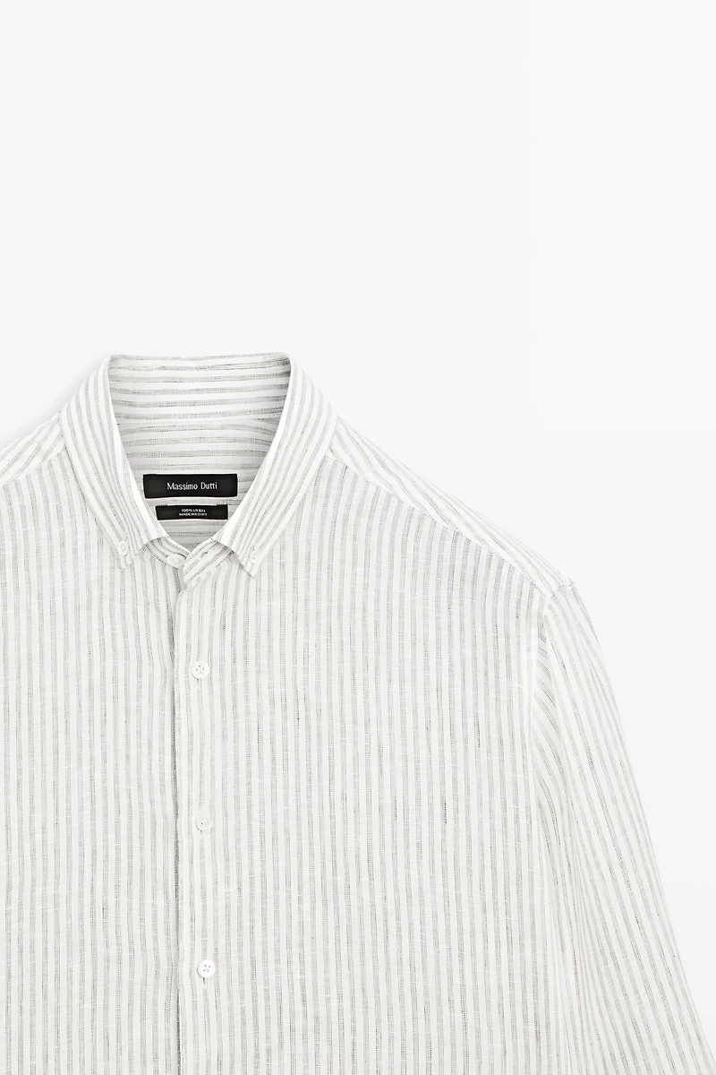 100% linen pinstriped slim fit shirt