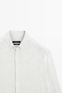 100% linen pinstriped slim fit shirt