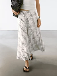 Flowing check midi skirt