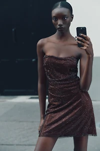 RED SPARKLY STRAPLESS DRESS