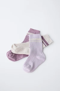 LOT DE TROIS PAIRES CHAUSSETTES LONGUES À RAYURES