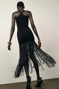 LONG STRETCH FRINGE DRESS