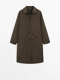 Water-repellent technical fabric trench coat with button detail