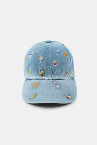 EMBROIDERED DENIM CAP