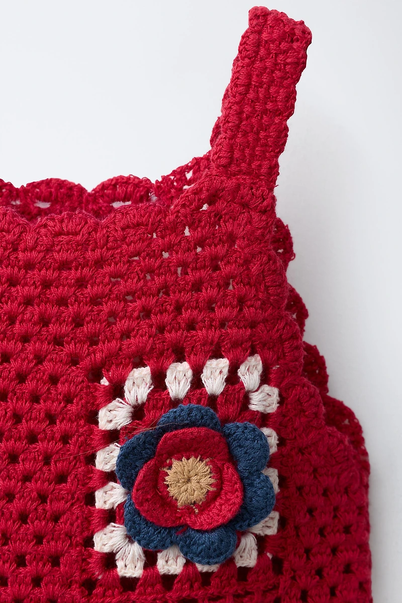CROCHET FLORAL KNIT DRESS