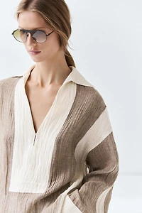 Flowing textured linen blend blouse