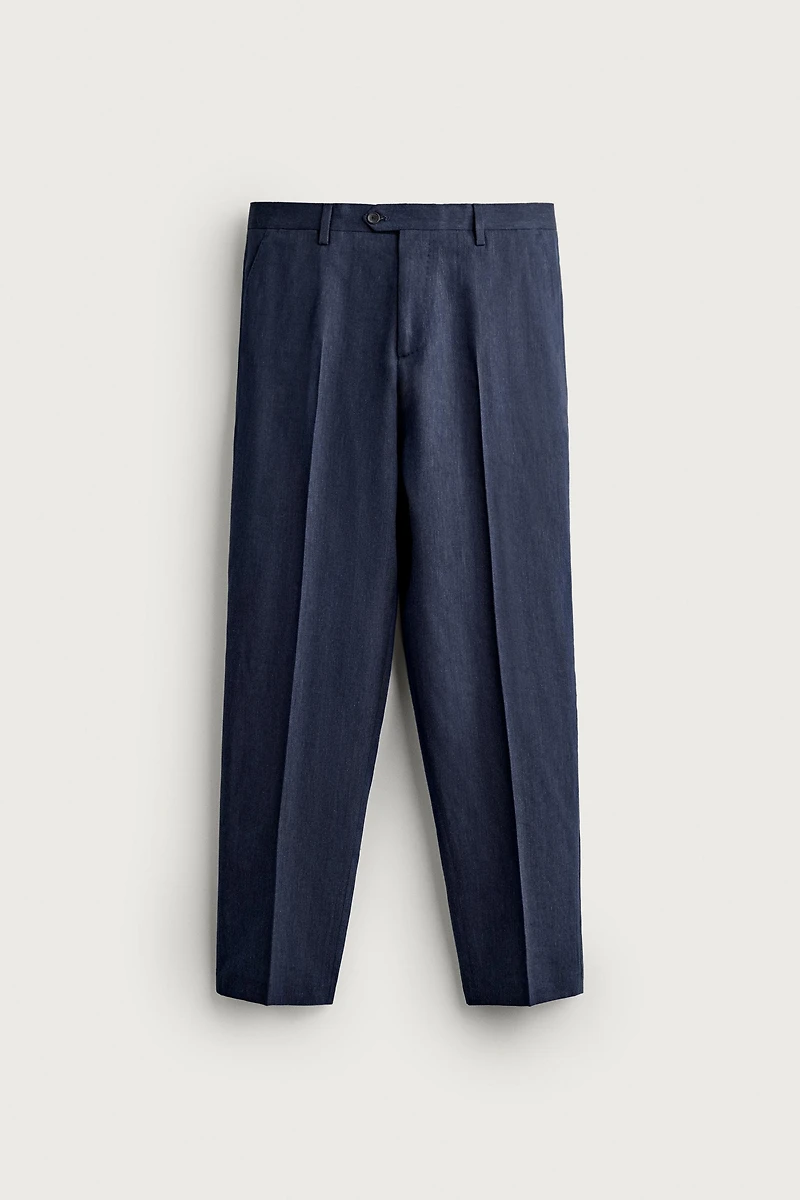 LINEN AND WOOL BLEND REGULAR FIT SUIT PANTS