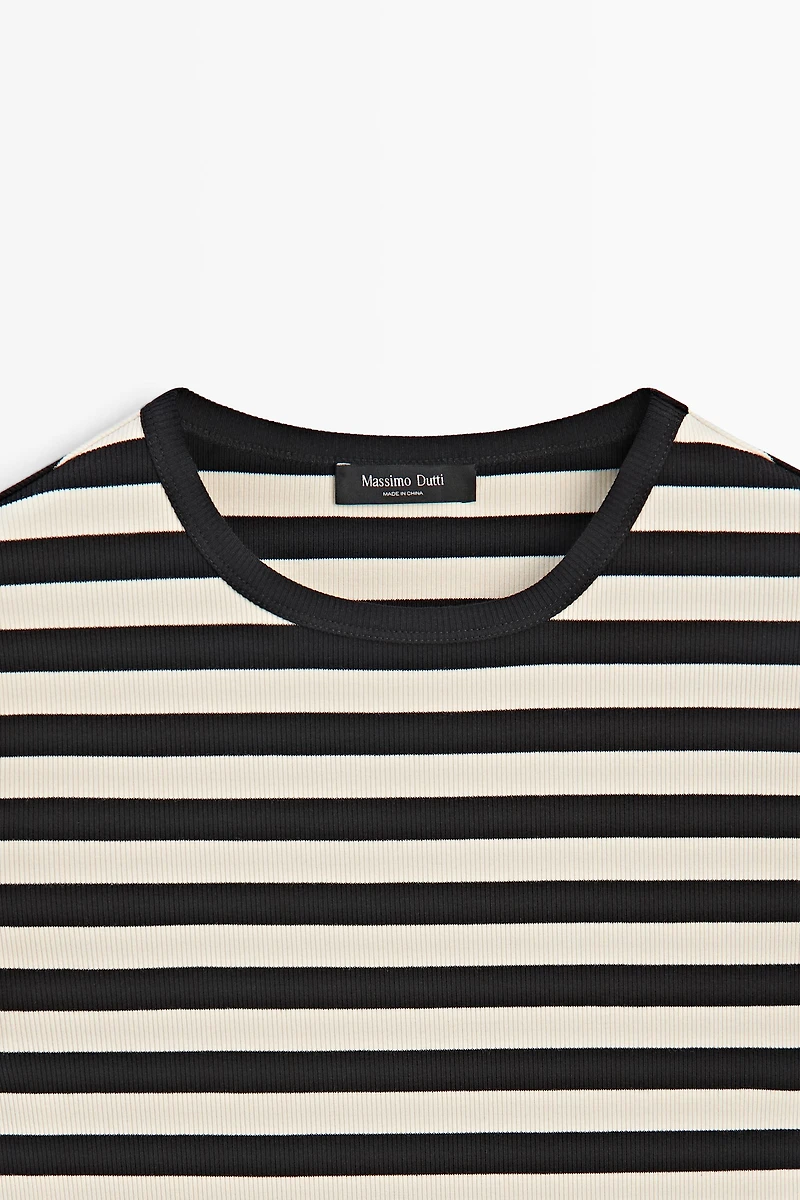 Short sleeve striped cotton blend T-shirt