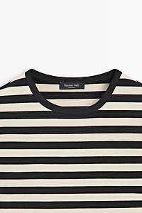 Short sleeve striped cotton blend T-shirt