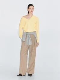 Wool blend deep V-neck knit sweater