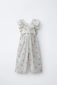 LONG EMBROIDERED FLORAL STRIPED JUMPSUIT