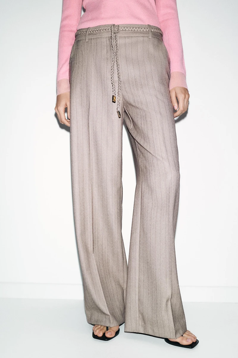 HERRINGBONE BRAIDED BELT PANTS