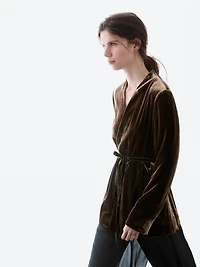 Velvet blazer with tie detail