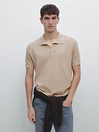 Textured knit V-neck polo shirt