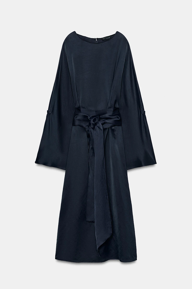 ZW COLLECTION LINEN BLEND BELTED MIDI DRESS