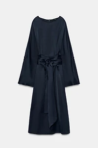 ZW COLLECTION LINEN BLEND BELTED MIDI DRESS