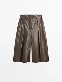 Long nappa leather Bermuda shorts with darts - STUDIO