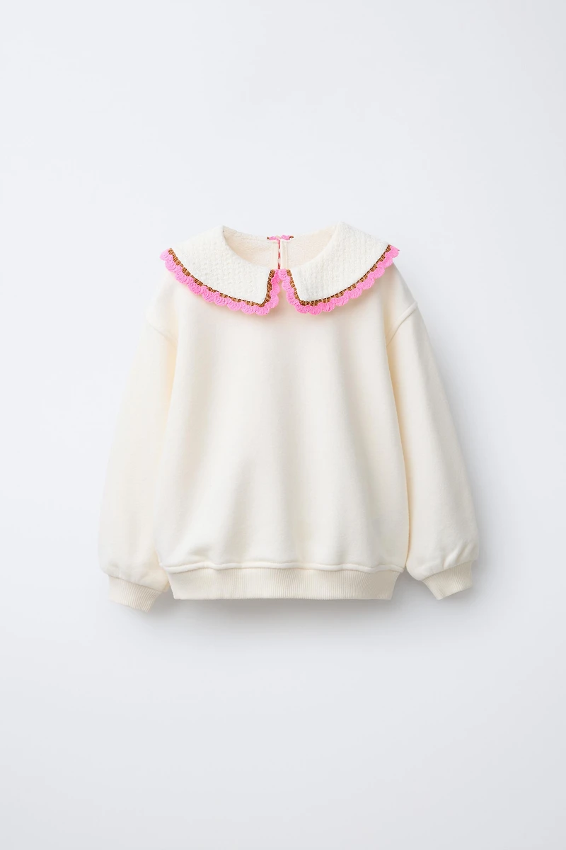 CROCHET PETER PAN COLLAR SWEATSHIRT