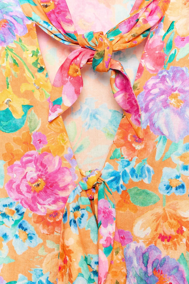 FLORAL PRINT TIE-FRONT SHIRT