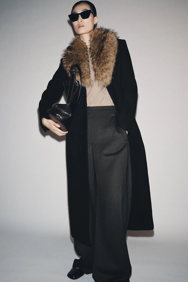 WOOL BLEND COAT WITH FAUX FUR COLLAR ZW COLLECTION