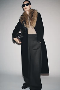 WOOL BLEND COAT WITH FAUX FUR COLLAR ZW COLLECTION