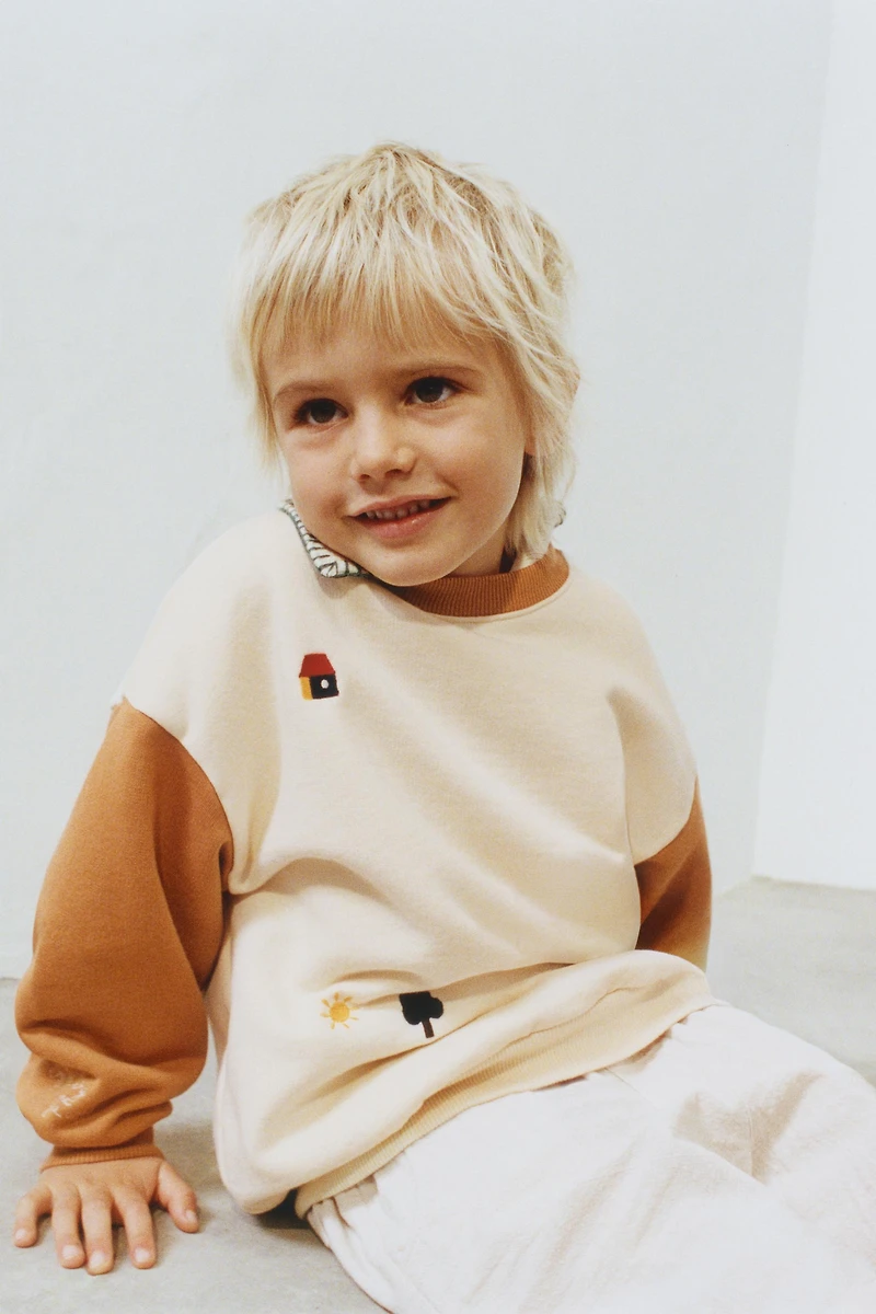 COLOR BLOCK EMBROIDERED SWEATSHIRT