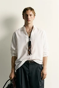 COTTON VISCOSE TIE DETAIL RELAXED FIT SHIRT