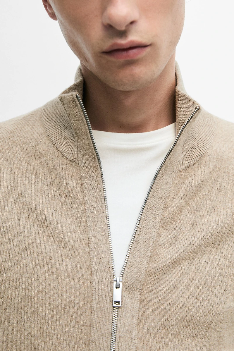 Wool blend cardigan with zip detail