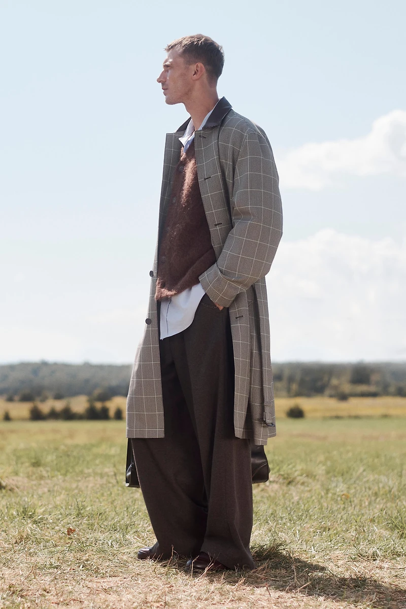 LIMITED EDITION PLAID AND LEATHER TRENCH COAT