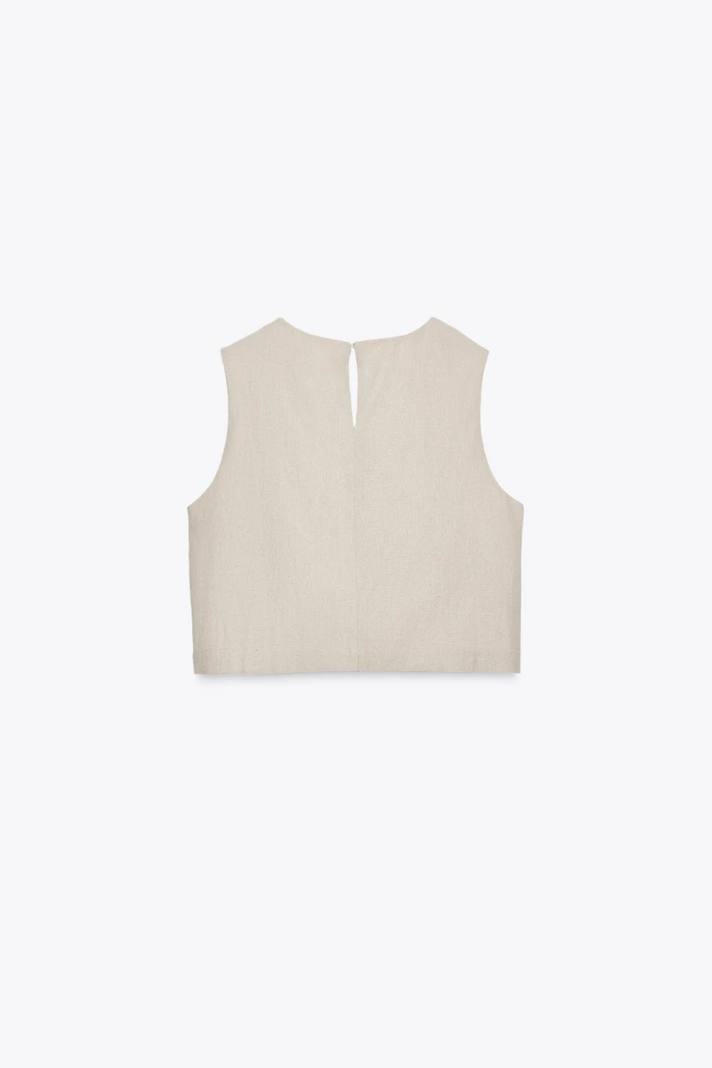 LINEN CROPPED WRAP TOP
