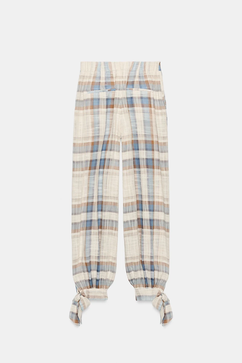 PLAID BOW BALLOON PANTS
