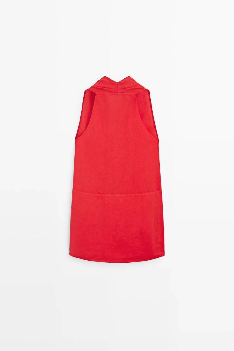 100% linen surplice mini dress