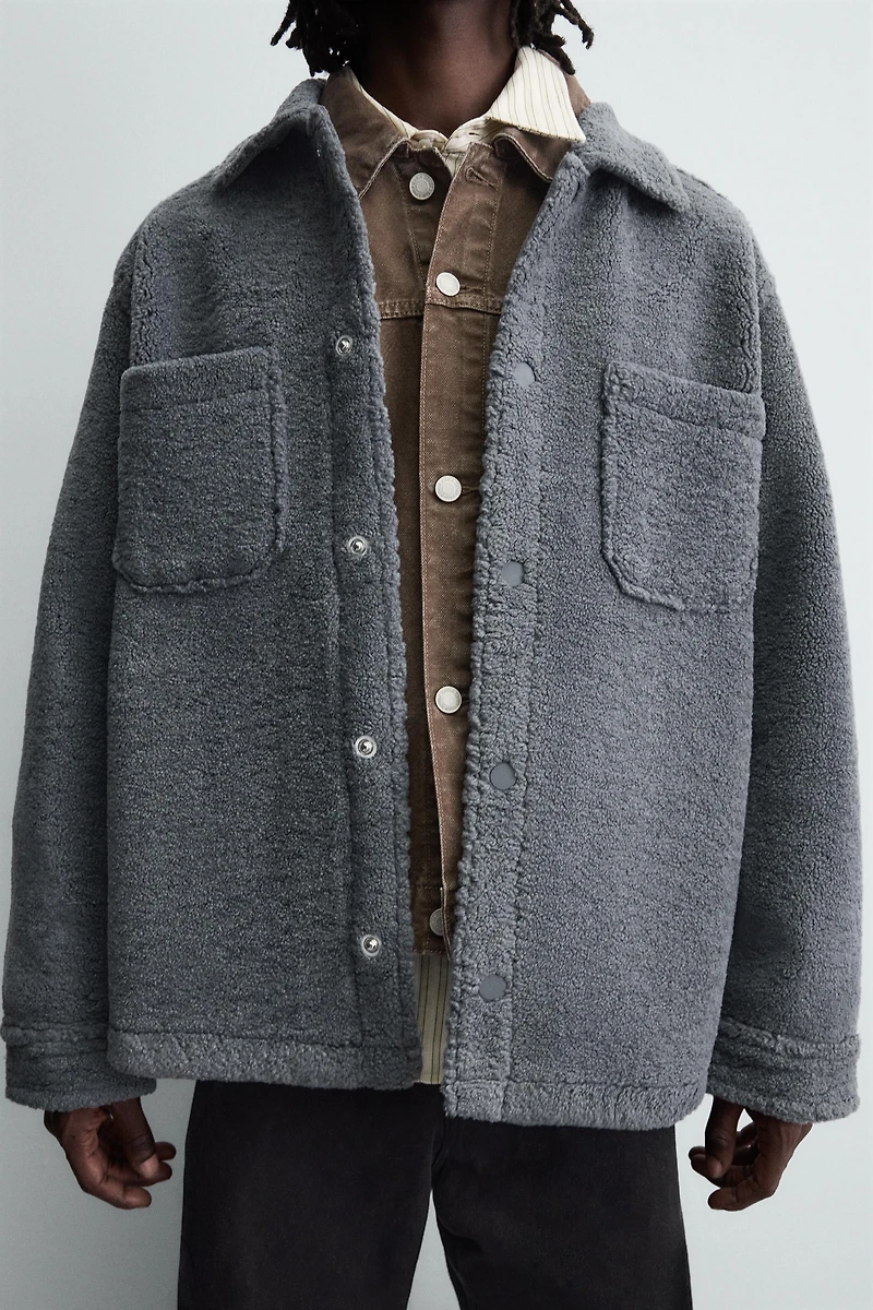 FAUX SHEARLING POCKET OVERSHIRT