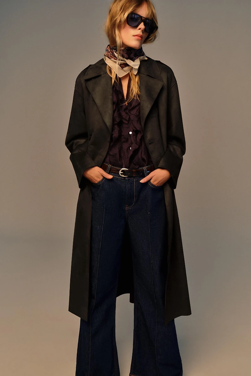 LONG FAUX SUEDE TRENCH COAT