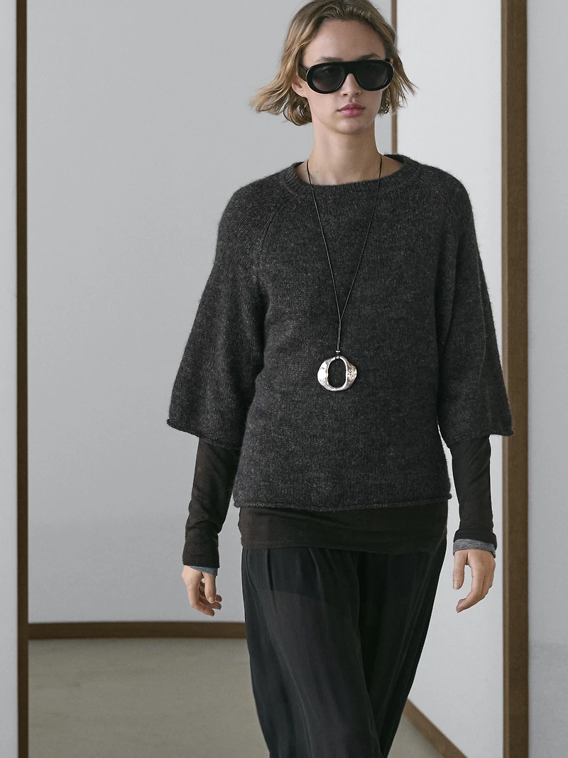 Knit alpaca and wool blend raglan sleeve sweater