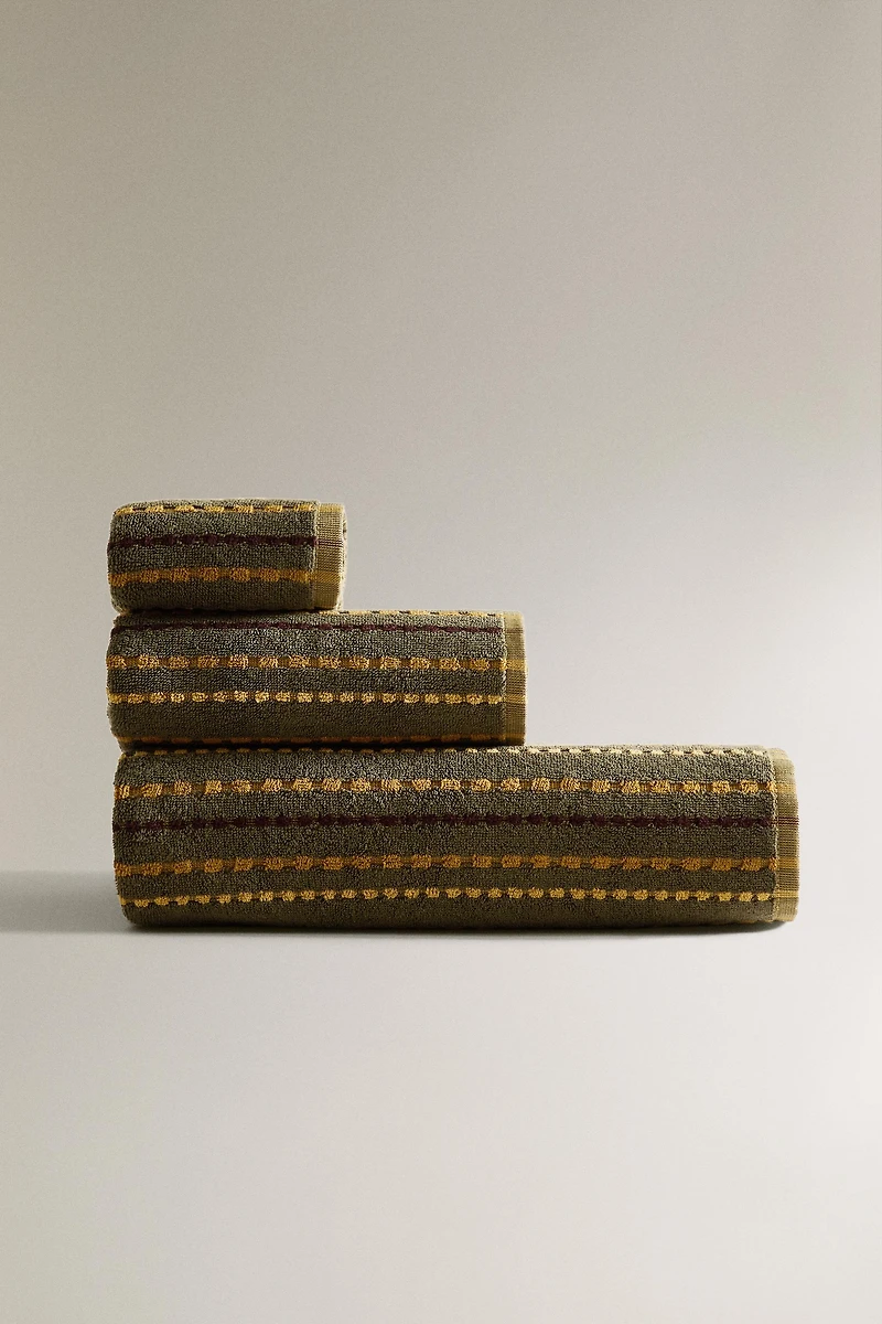 SERVIETTE DE BAIN TEXTURÉE À POIS COULEUR