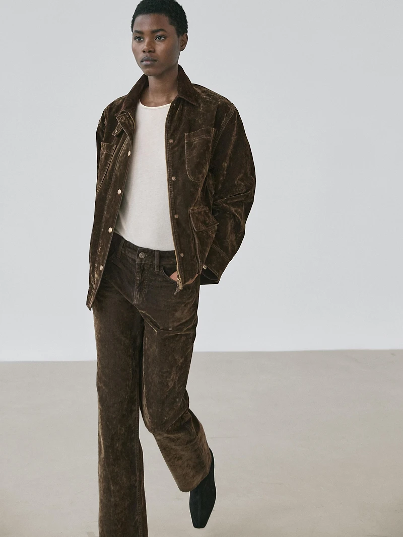 Low-rise straight-leg flocked jeans