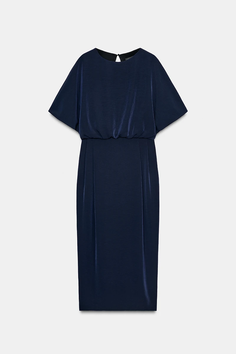 PIN TUCK DROP SLEEVE MIDI DRESS