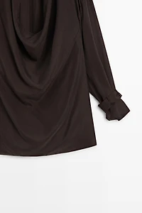 100% Silk Draped Neckline Flowy Shirt