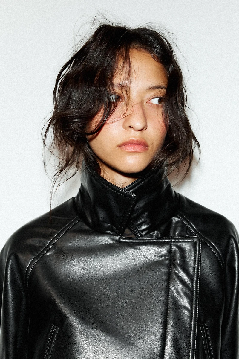 FAUX LEATHER PEPLUM JACKET