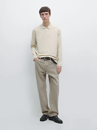Long sleeve mercerised cotton piqué polo shirt