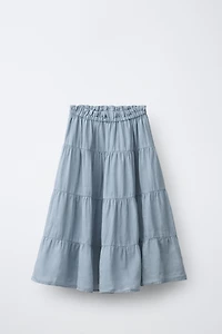 100% RAMIE TIERED MIDI SKIRT