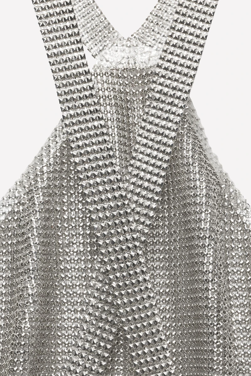LUDOVIC DE SAINT SERNIN x ZARA METALLIC MESH HALTER DRESS