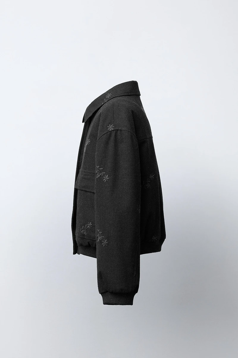 EMBROIDERED FLOWER BOMBER JACKET