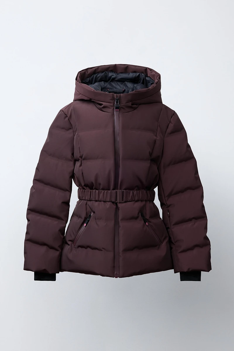 DOWN FEATHER PUFFER JACKET WITH BELT, WATER-RESISTANT AND WINDPROOF, RECCO® SYSTEM, SKI COLLECTION