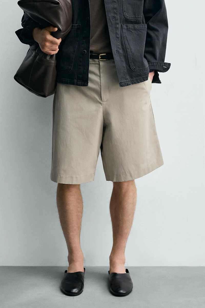 RELAXED FIT LINEN COTTON BLEND SHORTS